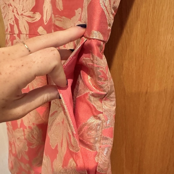 Women's Pink Gold Metallic Jacquard Fit & Flare Dress - Picture 3 of 5